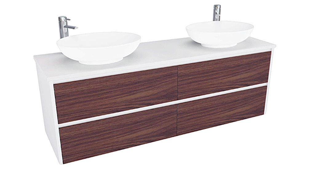 ALANA Stone Top White/ Timber, Double bowl 1500mm Vanity ALW1500ST